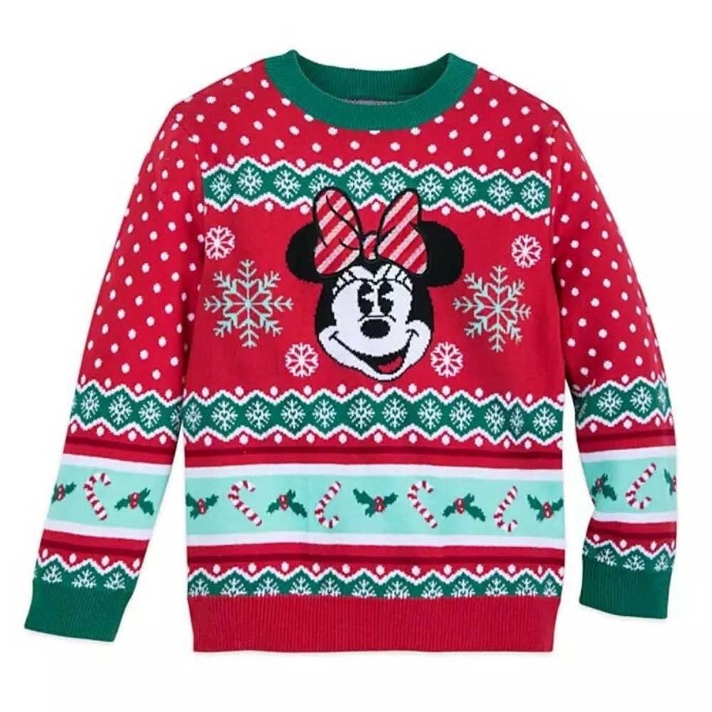 New Disney Store Christmas Sweater Girls 2T Minnie Mouse Fair Isle Sequins Red - Picture 6 of 6